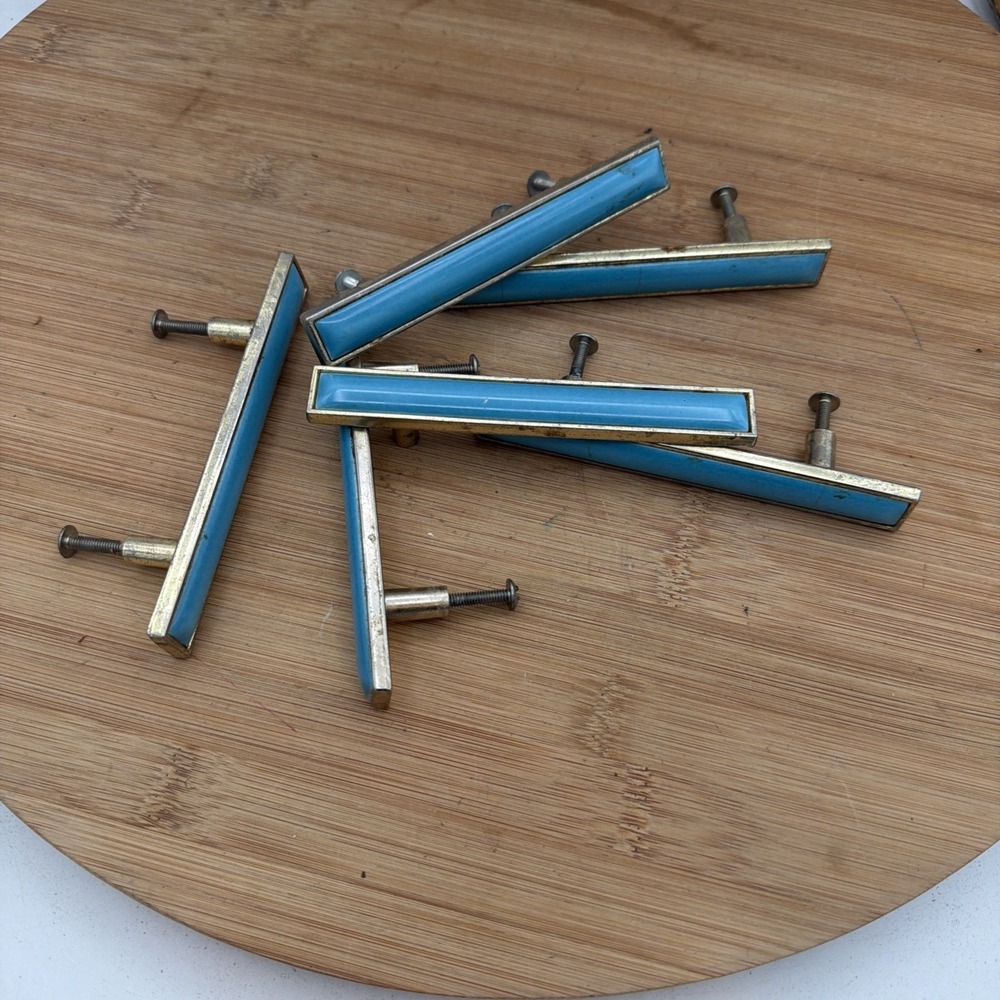 Porcelain Drawer Pulls Blue Gold American Revolutionary Bicentennial Set‎ Of 6